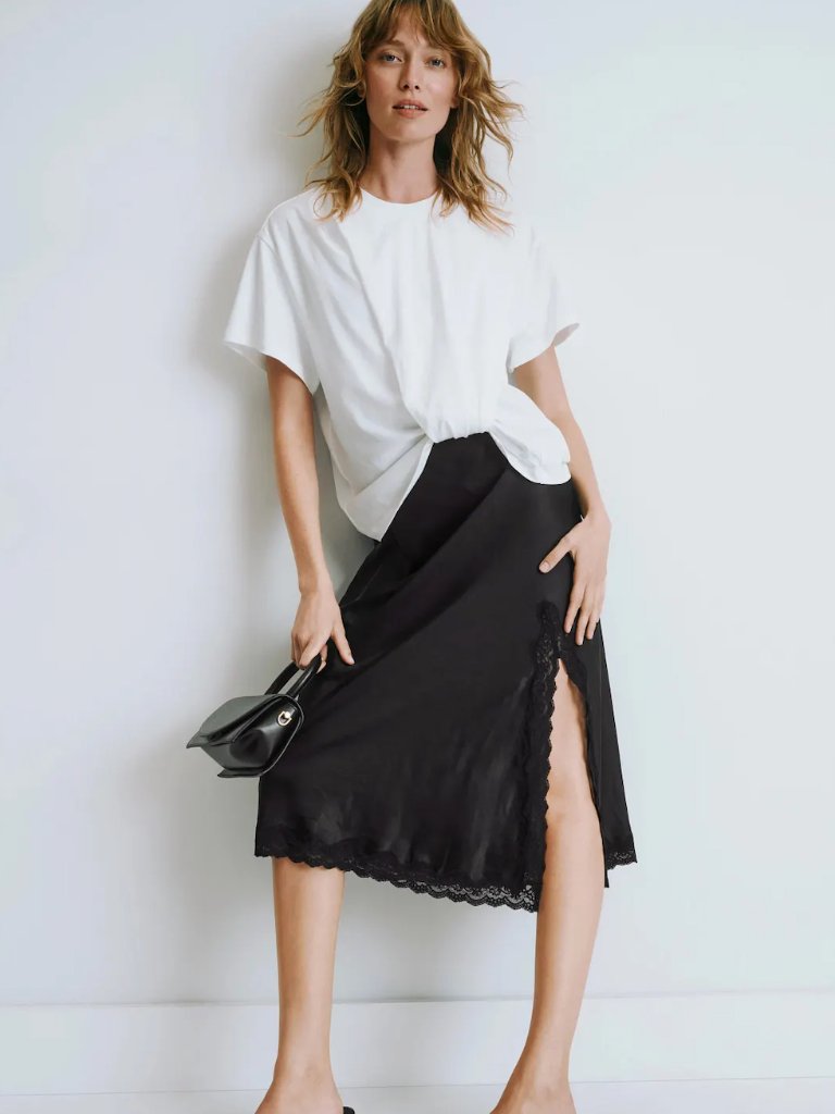 Love Stories Ann T-Shirt Midi Dress In White & Black Shirt Dress Medium M